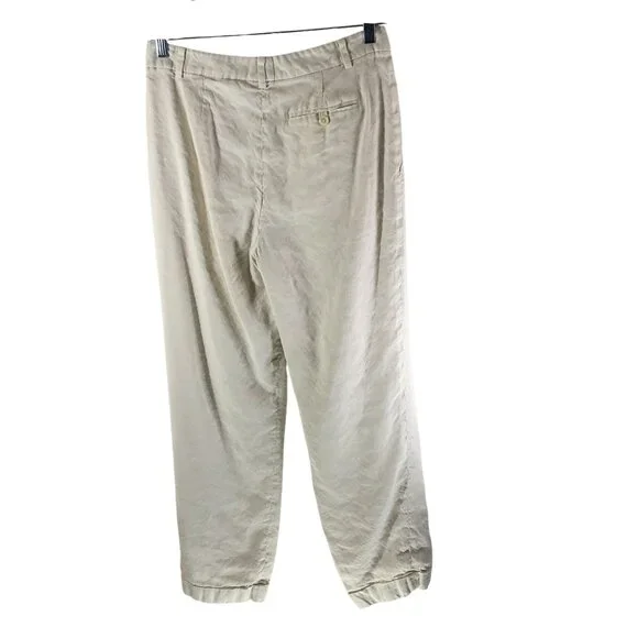 Lauren Ralph Lauren Black Label Womens Pants Linen Blend Pleated Ivory 10 - Picture 2 of 4